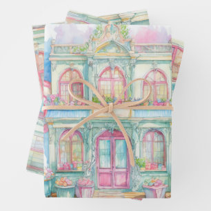 Aquarell Süßigkeitenladen in Paris Geschenkpapier Set