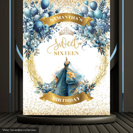 Aquarell Sweet 16 Blue Gold Glitzer Hintergrund Wandteppich