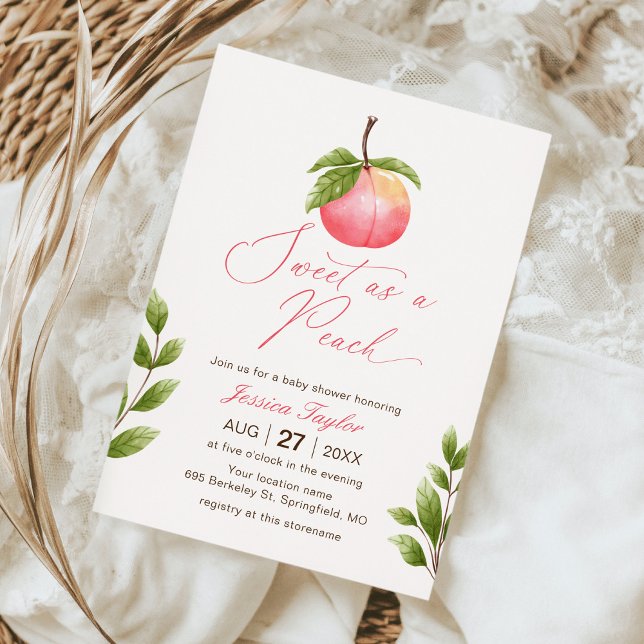 Aquarell Sweet as a Peach Baby Shower Einladung (Von Creator hochgeladen)