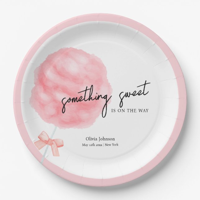 Aquarell Sweet Bow Cotton Candy Baby Dusche Pappteller (Vorderseite)