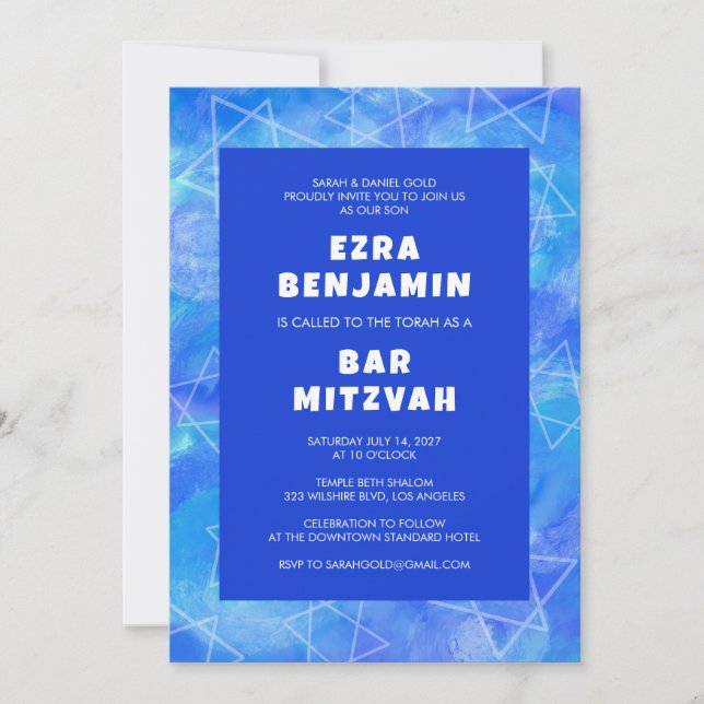 Aquarell Swirl Star Custom FOTO Bar Bat Mitzvah Einladung (Vorderseite)