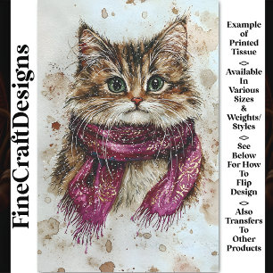 Aquarell-Tabby-Katze, Schal, Schnee BZ4 Decoupage Seidenpapier