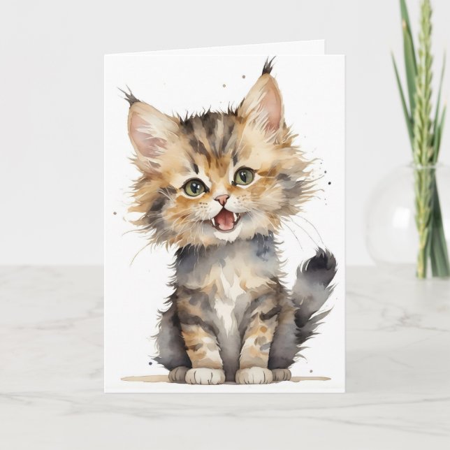 Aquarell Tabby Kitten Geburtstag Karte (Vorderseite)
