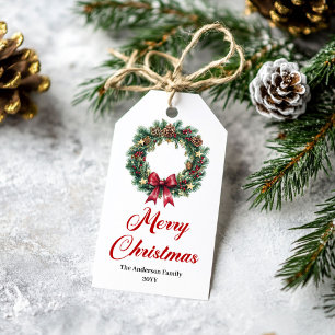 Aquarell-Tannen-Kranz-Weihnachts-Name-Tag Geschenkanhänger