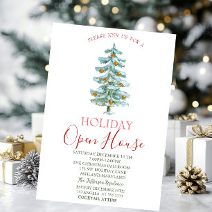 Aquarell-Tannenbaum, Goldene Kugeln Open House  Einladung