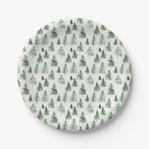 Aquarell-Tannenbaum-Papierteller Waldlandschaft Pappteller