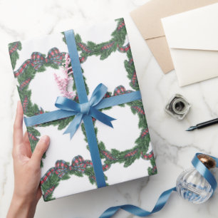 Aquarell-Tartan-Karo-Schleifen-Kränze Geschenkpapier