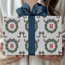 Aquarell-Tartan-Karomuster-Schleifen-Monogramm-Kra