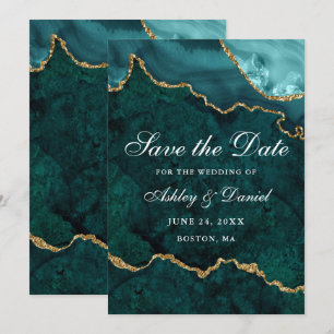 Aquarell Teal Gold Marmor Achat Geode Save The Date