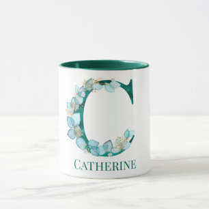 Aquarell-Teal-und-Gold-Monogramm Buchstabe C Tasse