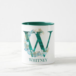 Aquarell-Teal-und-Gold-Monogramm Buchstabe W Tasse