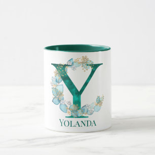 Aquarell-Teal- und Gold-Monogramm Buchstabe Y Tasse