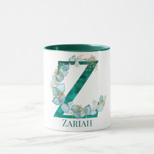 Aquarell-Teal- und Gold-Monogramm Buchstabe Z Tasse