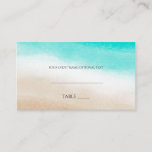 Aquarell-Teal- und Tan-elegante Strandhochzeitspla Platzkarte