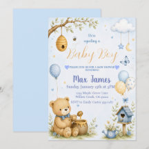 Aquarell-Teddybär-Biene-Baby-Junge-Baby-Party