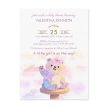 Aquarell-Teddybär-Mädchen-Baby-Shower-Einladung