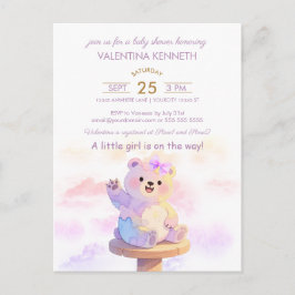 Aquarell-Teddybär-Mädchen-Baby-Shower-Einladung Postkarte