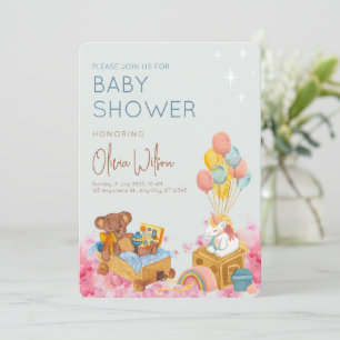 Aquarell-Teddybär mit Ballon Oh Baby Shower  Einladung