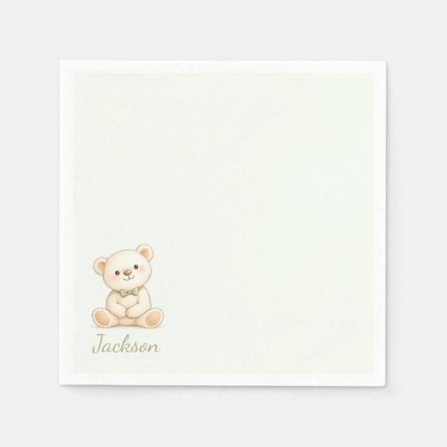 Aquarell-Teddybär-Sage-Grün Serviette (Vorderseite)