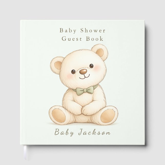 Aquarell-Teddybär Salbeigrün Gästebuch (Vorderseite)