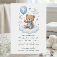 Aquarell Teddybär Taufe Mond und Sterne Sauber