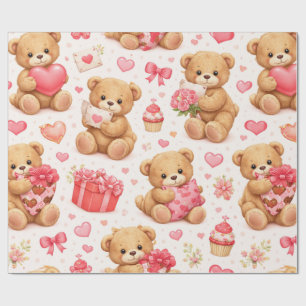 Aquarell-Teddybär-Valentinstag-Muster Geschenkpapier