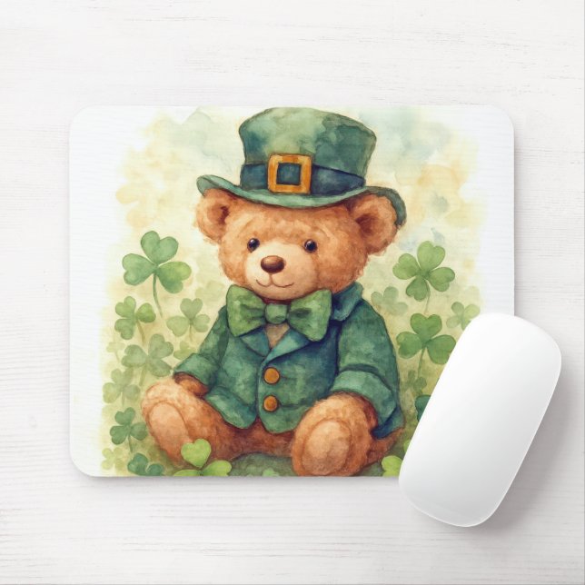 Aquarell-Teddybär zum St. Patrick's Day Mousepad (Mit Mouse)