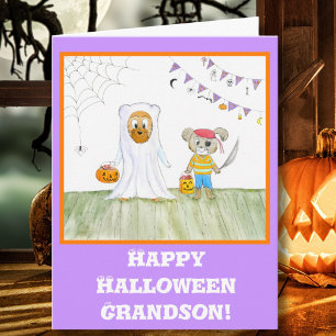 Aquarell-Teddybären Frohes Halloween Enkel Karte