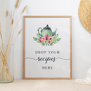 Aquarell Teekanne Hier Ihre Rezepte Schild