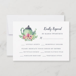 Aquarell-Teekanne mit RSVP-Karte für Essensauswahl RSVP Karte