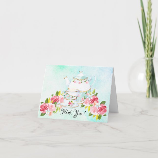 Aquarell-Teeparty-Dusche Danke (Vorderseite)