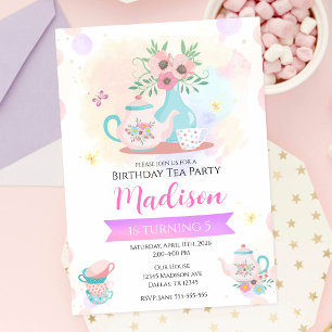 Aquarell-Teeparty-Garten-Frühlingsblumen-Geburtsta Einladung