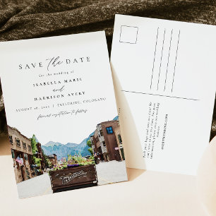 Aquarell Telluride Colorado Skiberg Himmelssilhoue Postkarte