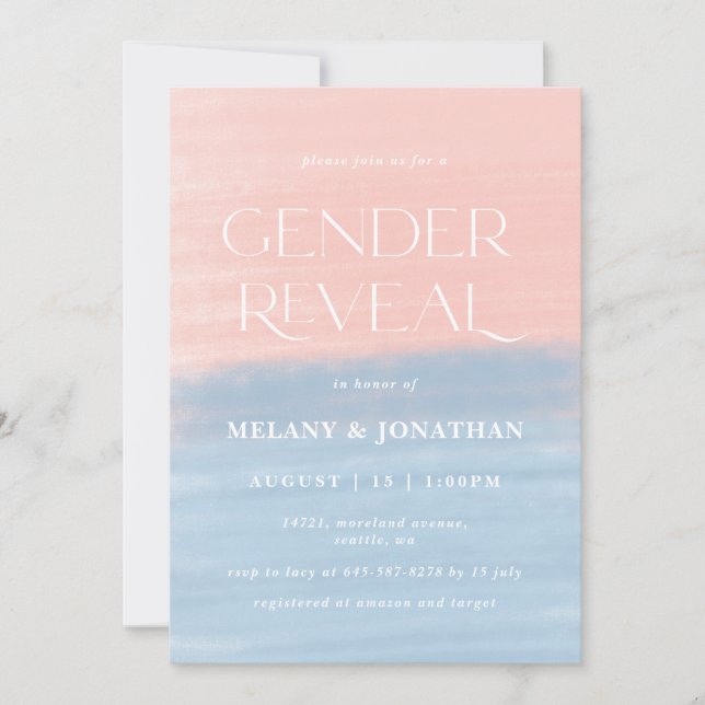 Aquarell Textile Babydusche Rosa Blau Einladung (Vorderseite)