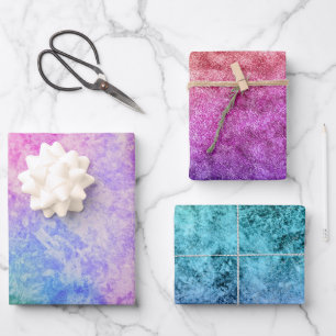 Aquarell-Texturiert Pink Türkis Regenbogen Geschenkpapier Set