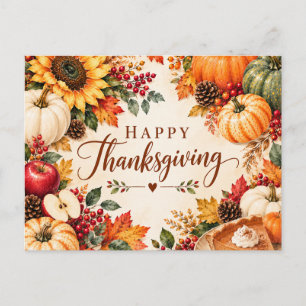 Aquarell Thanksgiving Ernte Herbst Kürbis Feiertagspostkarte