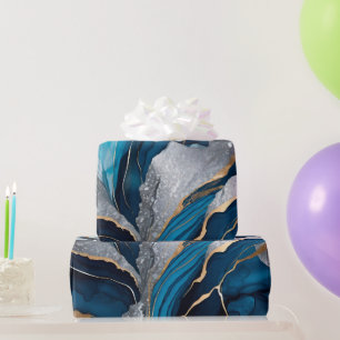 Aquarell Tiefblau, Silber- und Gold-Alkohol-Tinte Geschenkpapier