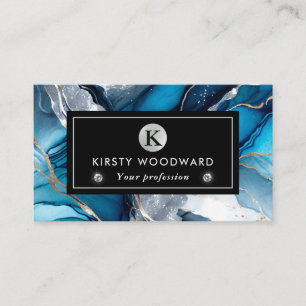 Aquarell Tiefblau, Silber- und Gold-Alkohol-Tinte Visitenkarte