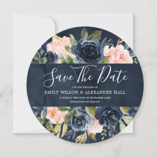 Aquarell Tiefblaue Blush-Blumen Save The Date