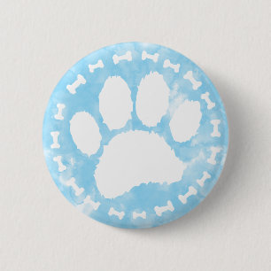 Aquarell-Tierpfotenabdruck und Knochen Blau Button