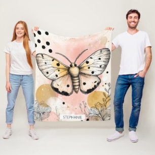 Aquarell-Tiger-Motte Rosa Gold Boho-Kunst Fleecedecke