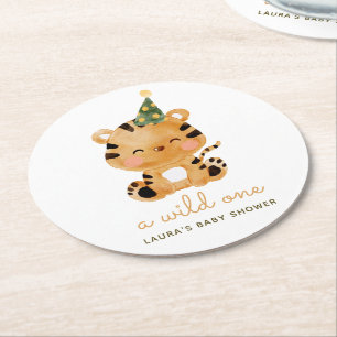 Aquarell-Tiger-Safari-Baby-Shower Runder Pappuntersetzer