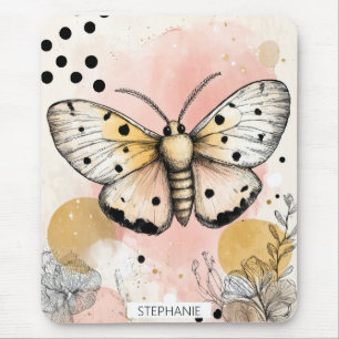 Aquarell-Tigerfalter Rosa Gold Boho-Kunst Mousepad