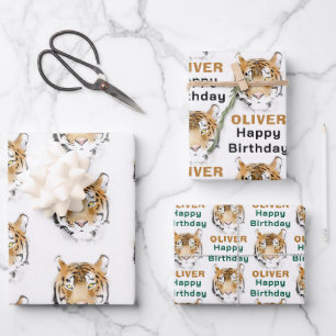 Aquarell-Tigerkopf-Tier Geschenkpapier Set