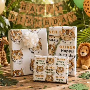 Aquarell-Tigerkopf-Tier Geschenkpapier Set