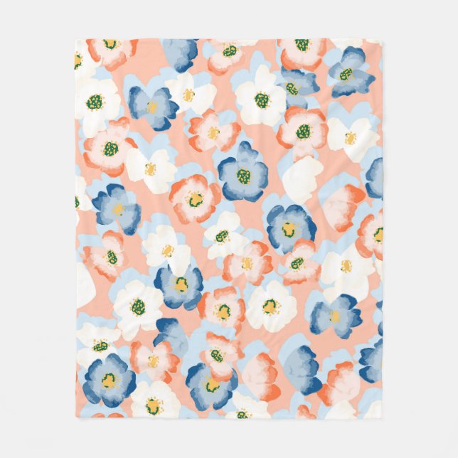 Aquarell Tinte Blume: Vintages Muster Fleecedecke (Vorderseite)