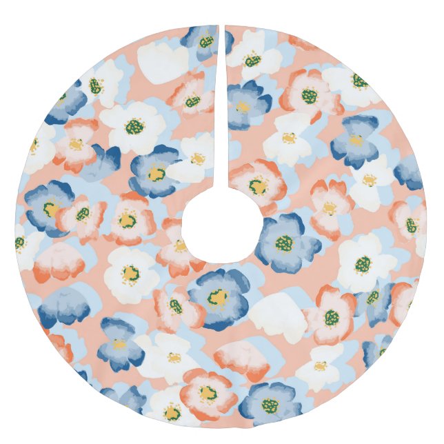 Aquarell Tinte Blume: Vintages Muster Polyester Weihnachtsbaumdecke (Vorderseite)
