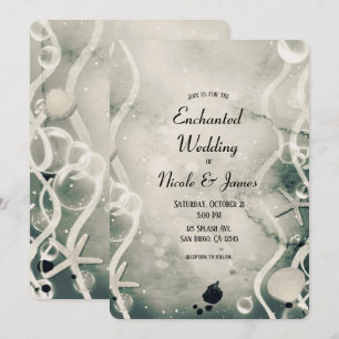 Aquarell-Tinte-Spritzer Perlgrau Meer Hochzeit Einladung