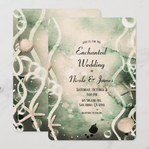 Aquarell-Tintensplash Olive Unter dem Meer Hochzei Einladung