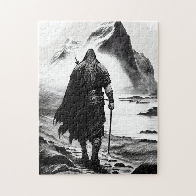 Aquarell-Tintenstift eines Wikingerkriegers (Vertikal)